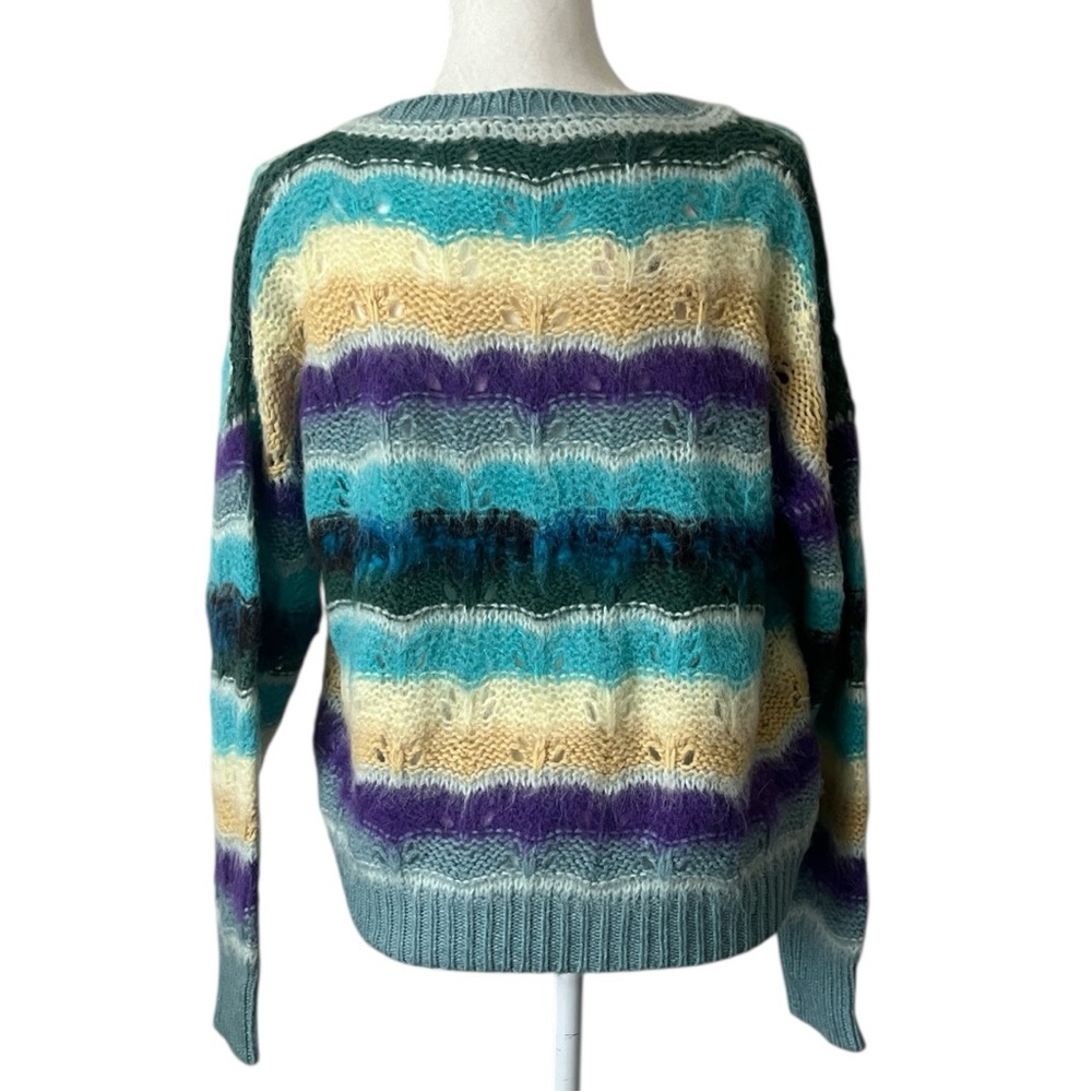 NWT Italy Alpaca Mohair Wool Blend Striped Oversized Crewneck Sweater M FLOOR - Picture 6 of 12